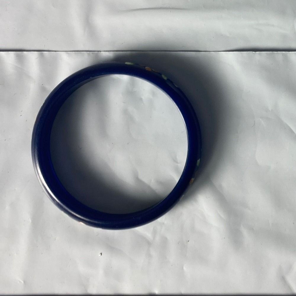 Dark Blue Bangle Bracelet with Floral Design Women's Fashion Jewelry